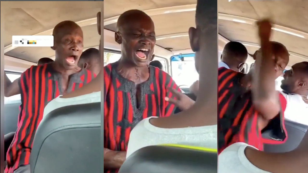 Angry elderly man curses young man over trotro seat