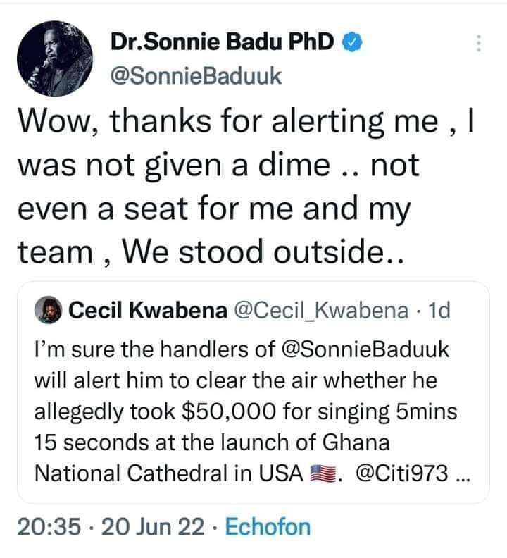Sonnie Badu response