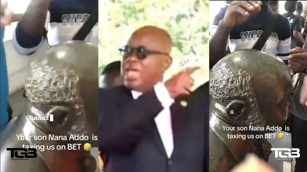 Students beats the statue of President Nana Addo's father